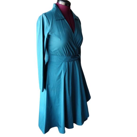 MoDa of New York Turquoise Retro Style Wrap Dress XL new w/imperfection DressV - Picture 5 of 16